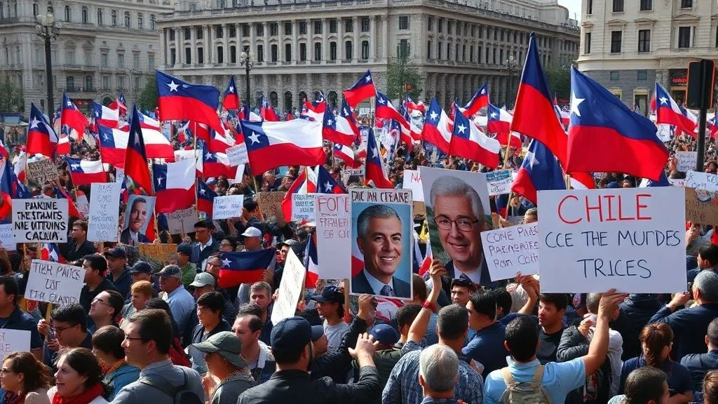 Manifestation électorale au Chili avec foule de manifestants