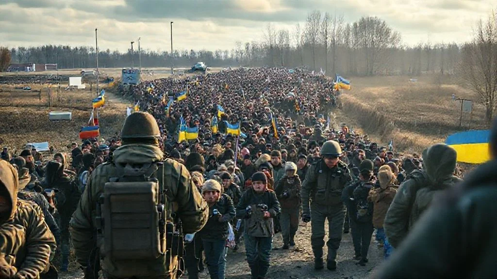 Réfugiés ukrainiens à la frontière avec la Pologne