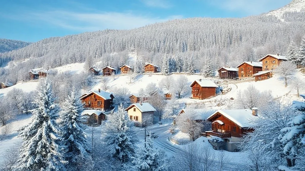 Village français en montagne sous la neige