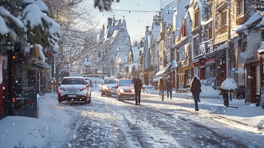 Rue enneigée dans un village français